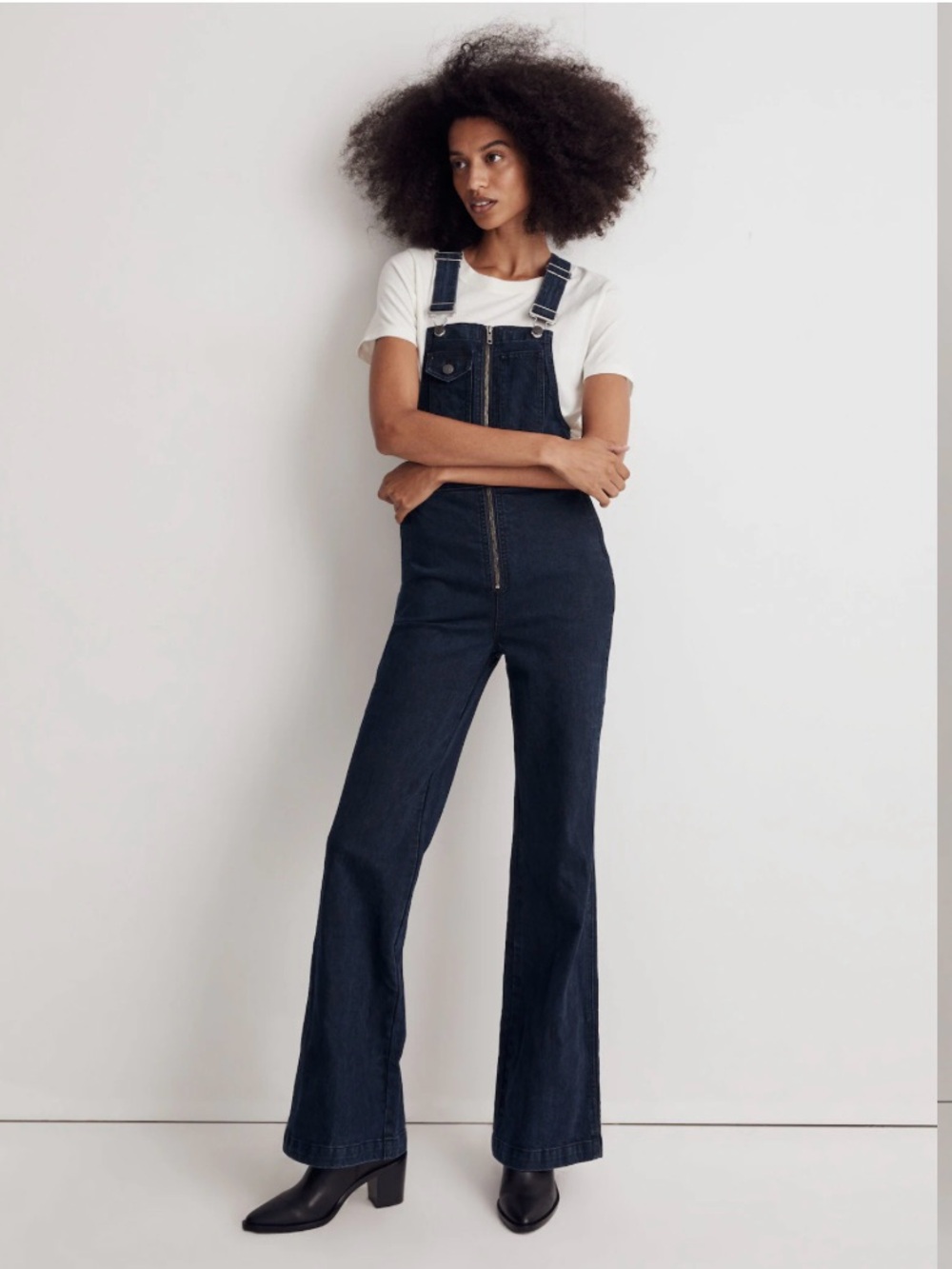 Madewell Denim High Rise Loose Flare Overalls in Ashlane Wash 12 Petite